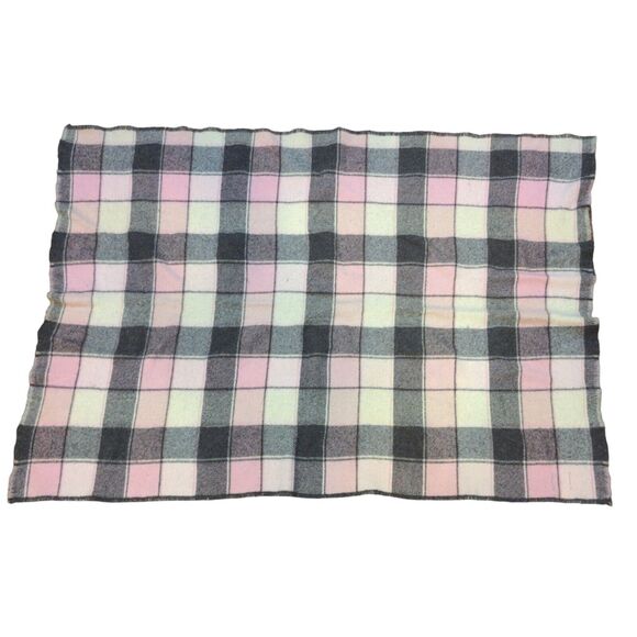 Amana Woolen Mills Wool Blend Knit Blanket Multicolor 46x39 Plaid Made USA - Picture 1 of 5